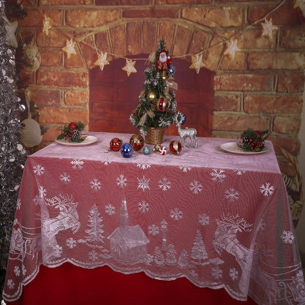 Round Printed Lace Tablecloth White Winter Snowflakes for Christmas Circular Table Cover for Dinning or Dessert Tea Table,60 Diameter Round Printed Lace Tablecloth White Winter Snowflakes for Christmas Circular Table Cover for Dinning or Dessert Tea Table,60 Diameter